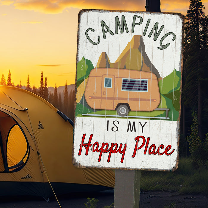 Camping Sign Camping is my Happy Place Gift Cabin Decor Outdoor Decor Tent Lodge Decor Camper