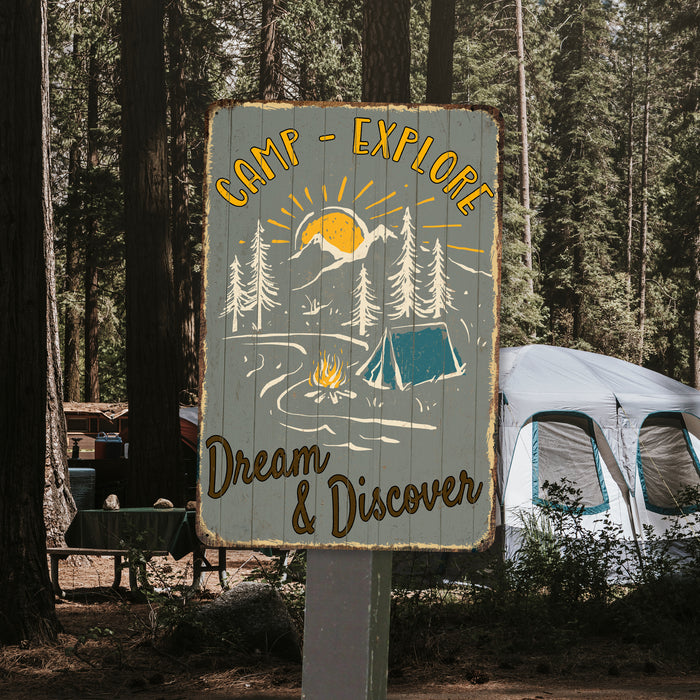 Camping Sign Explore Sign Dream Discover Gift Cabin Decor Outdoor Decor Tent Lodge Decor Camper RV