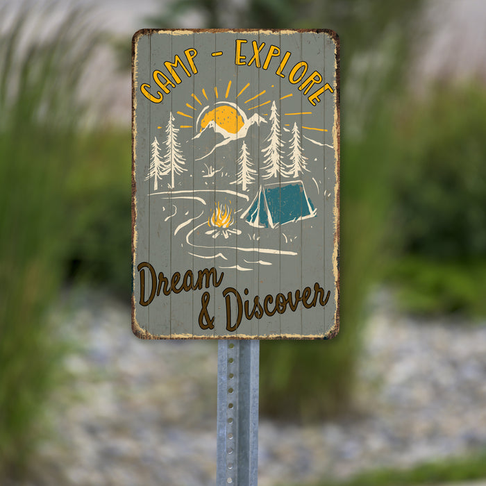 Camping Sign Explore Sign Dream Discover Gift Cabin Decor Outdoor Decor Tent Lodge Decor Camper RV