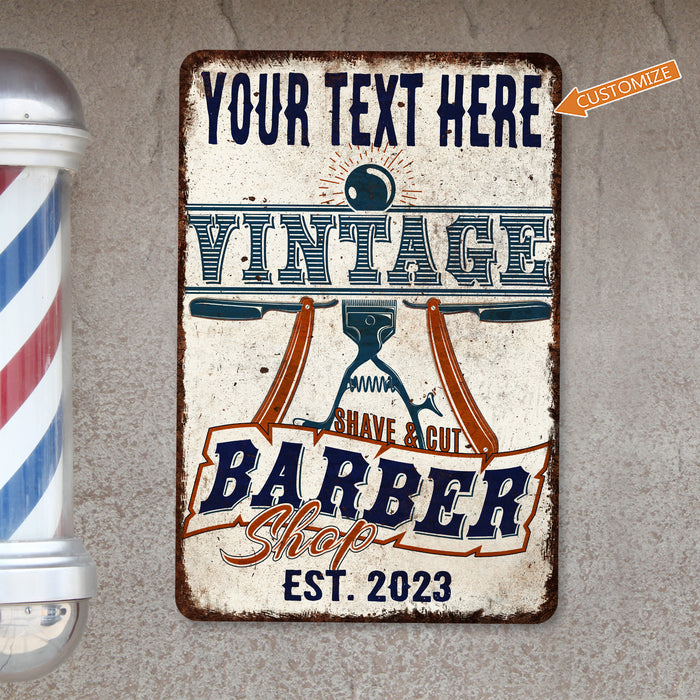 Personalized Barber Shop Sign Barber Pole Haircut Cut & Shaved Razor Scissor Salon 108122002054
