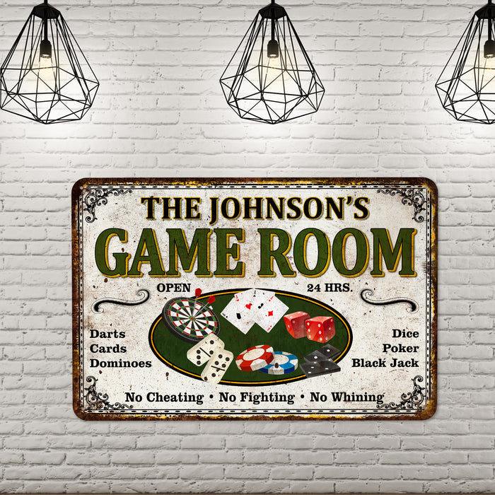 Personalized Game Room Sign Family Room Decor Poker Darts Dice Dominoes Cards 108122002058