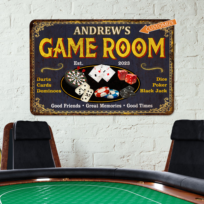 Custom Game Room Sign Family Room Decor Poker Darts Dice Dominoes Cards