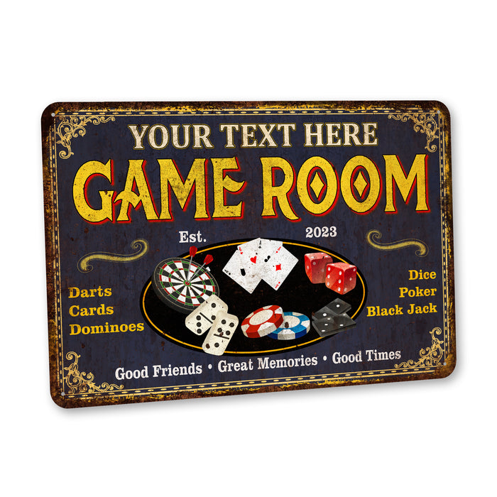 Custom Game Room Sign Family Room Decor Poker Darts Dice Dominoes Cards