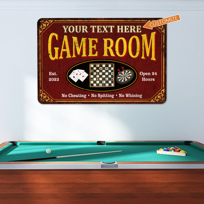 Personalized Game Room Sign Family Room Decor Chess Board Games Poker Darts 108122002060
