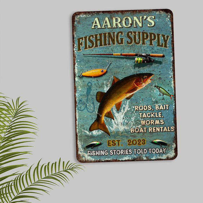 Personalized Fishing Supply Sign Bait Tackle Man Cave Decor Bass Trout 108122002066