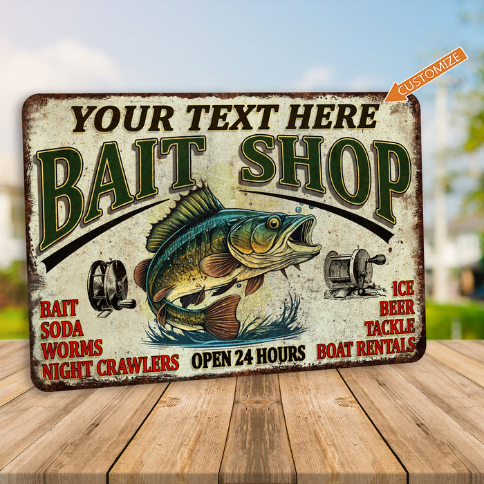 Custom Fishing Sign Bait & Tackle Decor Gift Lures Man Cave Hunting Rod Reel