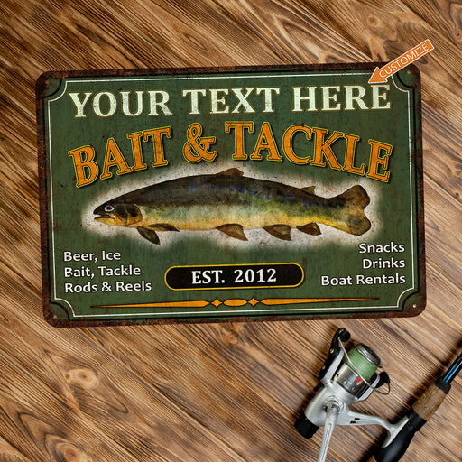 Custom Fishing Sign Bait & Tackle Decor Gift Lures Man Cave