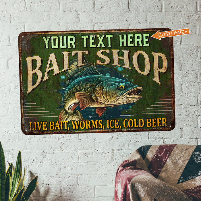 Custom Bait Shop Sign Fishing Gift Bait & Tackle Lures Man Cave Rod Reel