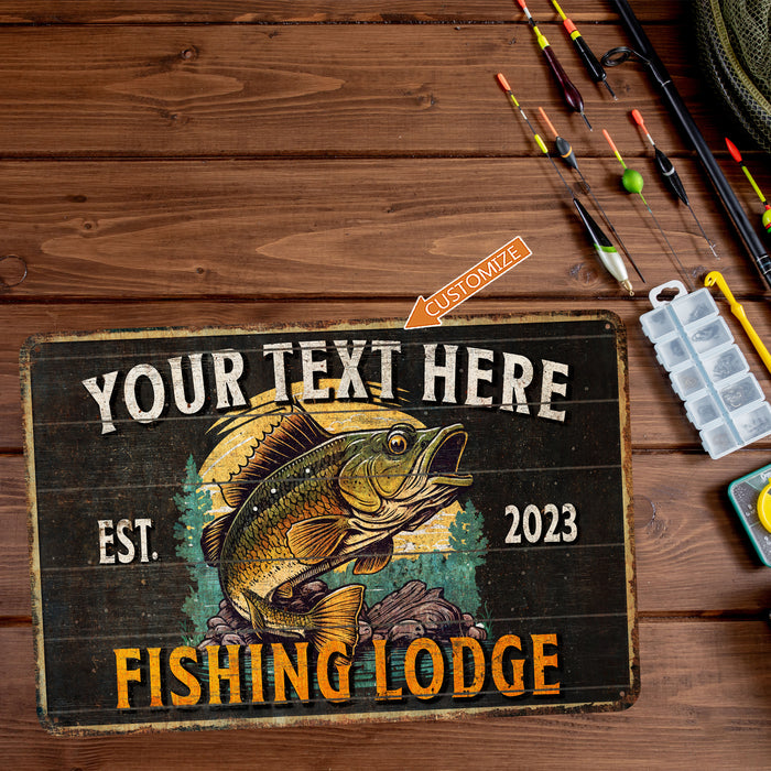 Custom Fishing Lodge Sign Fishing Gift Bait & Tackle Lures Man Cave Rod Reel