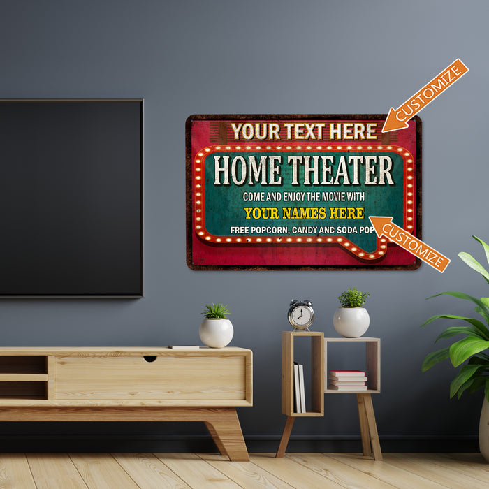 Personalized Home Theater Sign Family Home Movie Room Decor Video Popcorn Candy 108122002115