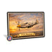 P-51 Mustang metal sign with horizontal postage-stamp style P-51 Mustang vintage artwork with silver post-war WZT