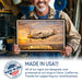 P-51 Mustang metal sign with horizontal postage-stamp style P-51 Mustang vintage artwork with silver post-war WZT
