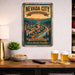 Nevada City California Gold Rush Country metal sign with vintage weathered-tin travel poster illustration — Nevada City