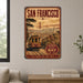 San Francisco California City by the Bay metal sign with vintage weathered-tin travel poster illustration — San Francisco