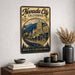 Nevada City Queen of the Northern Mines metal sign with vintage weathered-tin travel poster illustration — Nevada City Queen