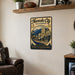 Nevada City Queen of the Northern Mines metal sign with vintage weathered-tin travel poster illustration — Nevada City Queen