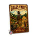 Grass Valley California Empire Mine metal sign with vintage weathered-tin travel poster illustration — Grass Valley