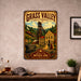 Grass Valley California Empire Mine metal sign with vintage weathered-tin travel poster illustration — Grass Valley