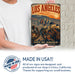Los Angeles California City of Angels metal sign with vintage weathered-tin travel poster illustration — Los Angeles