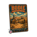 Bodie California State Historic Park metal sign with vintage weathered-tin travel poster illustration — Bodie California