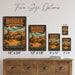 Bodie California State Historic Park metal sign with vintage weathered-tin travel poster illustration — Bodie California