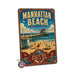 Manhattan Beach California metal sign with vintage weathered-tin travel poster illustration — Manhattan Beach California