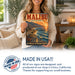 Malibu California Beach metal sign with vintage weathered-tin travel poster illustration — Malibu California Beach