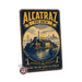 Alcatraz The Rock San Francisco metal sign with vintage weathered-tin travel poster illustration — Alcatraz The Rock San