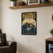 Alcatraz The Rock San Francisco metal sign with vintage weathered-tin travel poster illustration — Alcatraz The Rock San