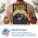 Alcatraz The Rock San Francisco metal sign with vintage weathered-tin travel poster illustration — Alcatraz The Rock San