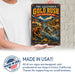 California Gold Rush 1848 Sierra Nevada metal sign with vintage weathered-tin travel poster illustration — California Gold