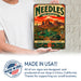 Needles California Route 66 Gateway Mojave metal sign with vintage weathered-tin travel poster illustration — Needles