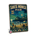 Santa Monica Pier End of Route 66 metal sign with vintage weathered-tin travel poster illustration — Santa Monica Pier End