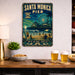 Santa Monica Pier End of Route 66 metal sign with vintage weathered-tin travel poster illustration — Santa Monica Pier End