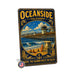 Oceanside California Pier metal sign with vintage weathered-tin travel poster illustration — Oceanside California Pier