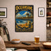 Oceanside California Pier metal sign with vintage weathered-tin travel poster illustration — Oceanside California Pier