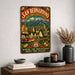 San Bernardino California Route 66 metal sign with vintage weathered-tin travel poster illustration — San Bernardino