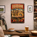 Burbank California Media Capital metal sign with vintage weathered-tin travel poster illustration — Burbank California Media