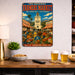 Original Farmers Market Los Angeles metal sign with vintage weathered-tin travel poster illustration — Original Farmers