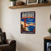 The Golden Gate Bridge San Francisco metal sign with vintage weathered-tin travel poster illustration — The Golden Gate