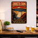 Shasta Dam California Sacramento River metal sign with vintage weathered-tin travel poster illustration — Shasta Dam