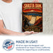 Shasta Dam California Sacramento River metal sign with vintage weathered-tin travel poster illustration — Shasta Dam