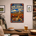 California Wine Country Napa Sonoma Paso Robles metal sign with vintage weathered-tin travel poster illustration —