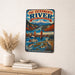 The Sacramento River California metal sign with vintage weathered-tin travel poster illustration — The Sacramento River