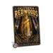 California Redwoods Ancient Forest metal sign with vintage weathered-tin travel poster illustration — California Redwoods
