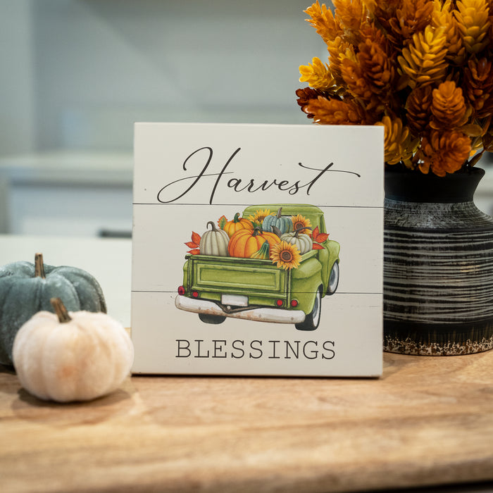 Harvest Blessings Green Truck - Fall Sign