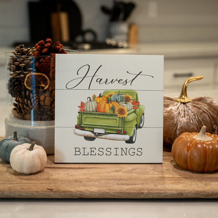 Harvest Blessings Green Truck - Fall Sign