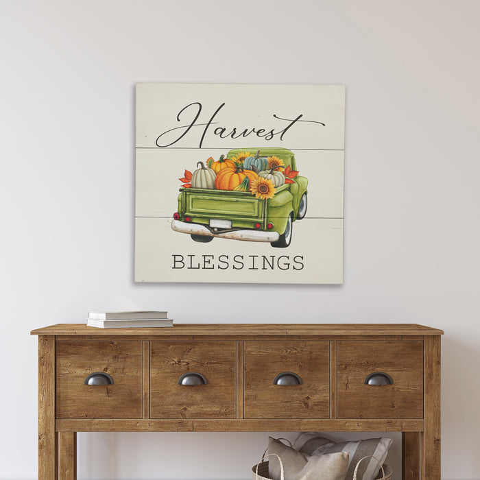 Harvest Blessings Green Truck - Fall Sign