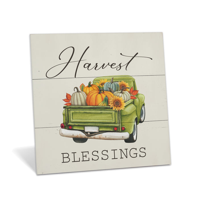 Harvest Blessings Green Truck - Fall Sign