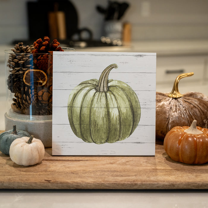 Rustic Green Pumpkin Wood Sign - Fall Decor